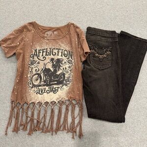 Y2K Affliction Fringe Top + L.e.i. Jeans (SET)